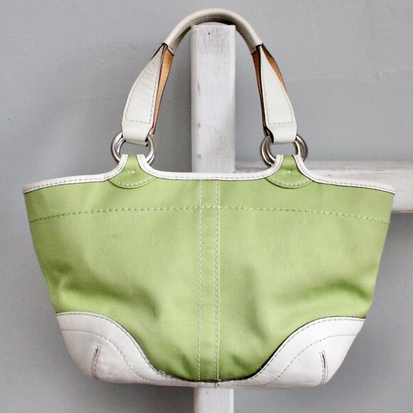 Coach VTG Y2K Green & White Soho Twill & Leather Mini Tote Bag A06S - 1881 - Picture 2 of 11